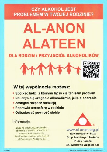 Plakat Al-Anon. Dla rodzin i przyjaciół alkoholików.