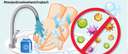 grafika przedstawiająca myte dłonie i zakazane bakterie